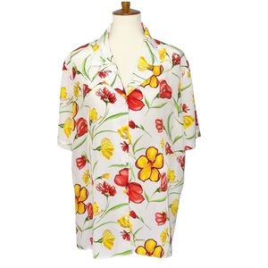 3X Plus Size Womans Thin Button Up Floral Print Over Shirt Blouse Ladies Top